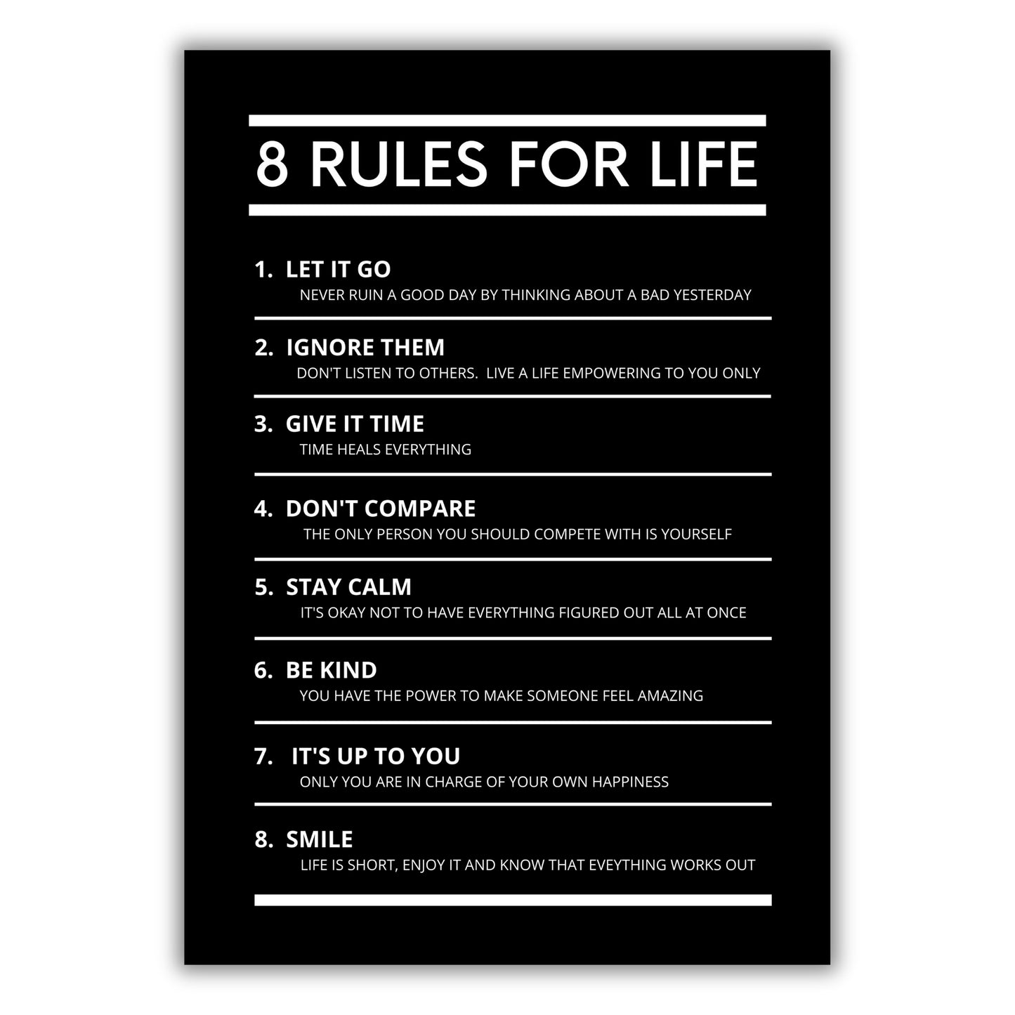 8 Rules For Life Wall Art Canvas Print