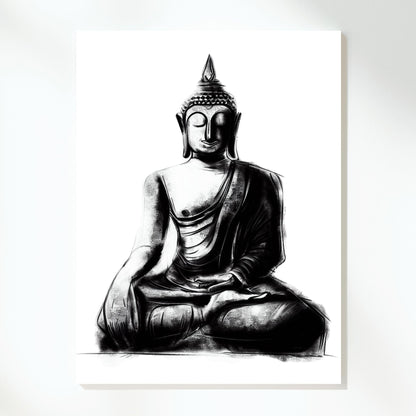 Buddha Charcoal Peace Wall Art Canvas Print