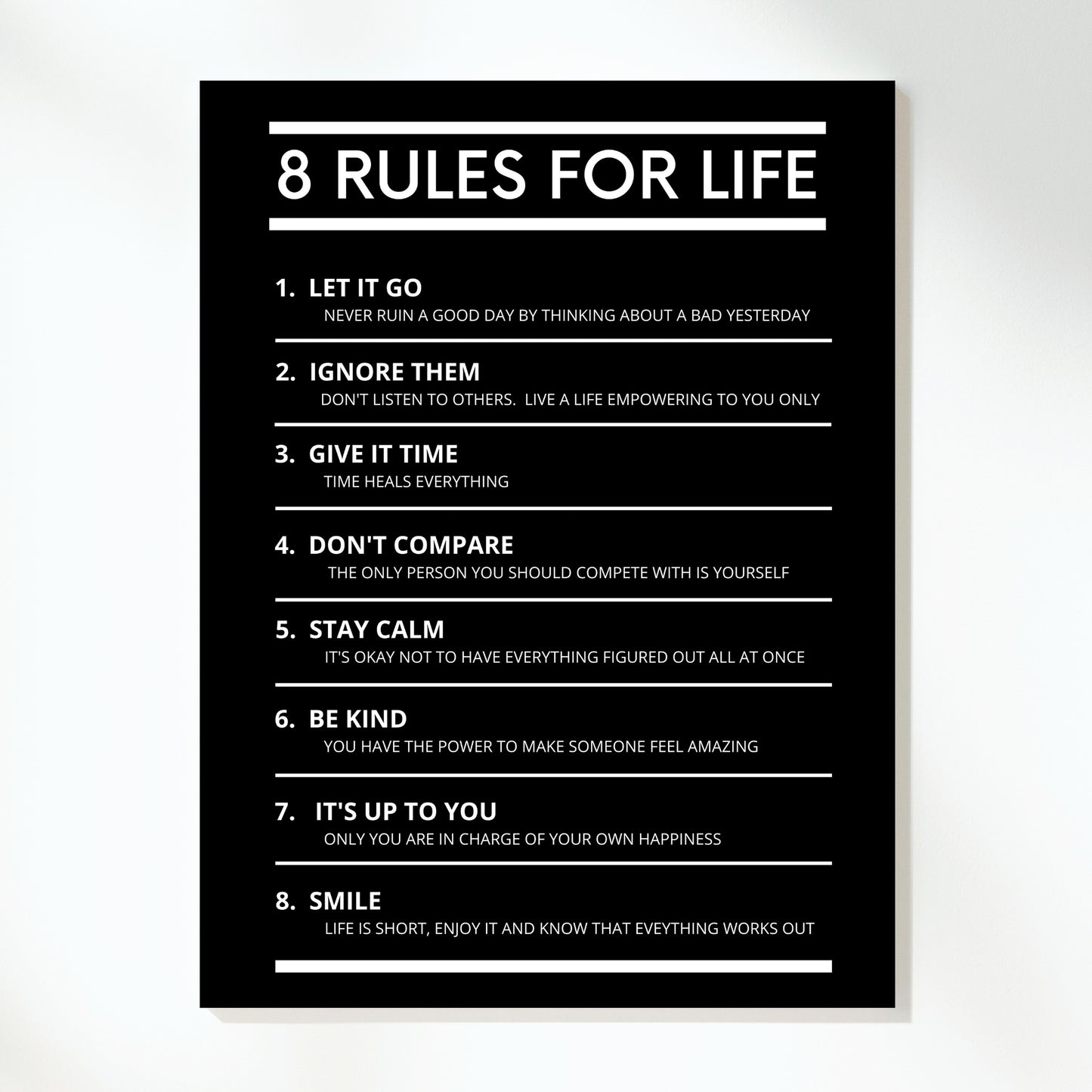 8 Rules For Life Wall Art Canvas Print