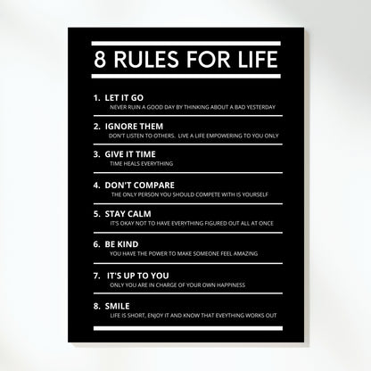 8 Rules For Life Wall Art Canvas Print