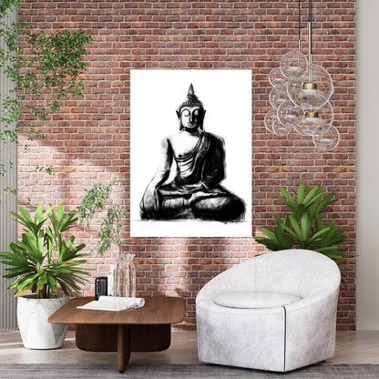 Buddha Charcoal Peace Wall Art Canvas Print