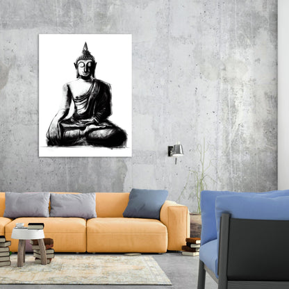 Buddha Charcoal Peace Wall Art Canvas Print