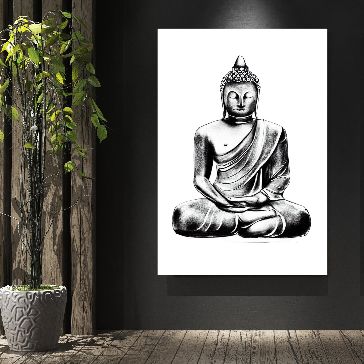 Buddha Charcoal Mantra Wall Art Canvas Print