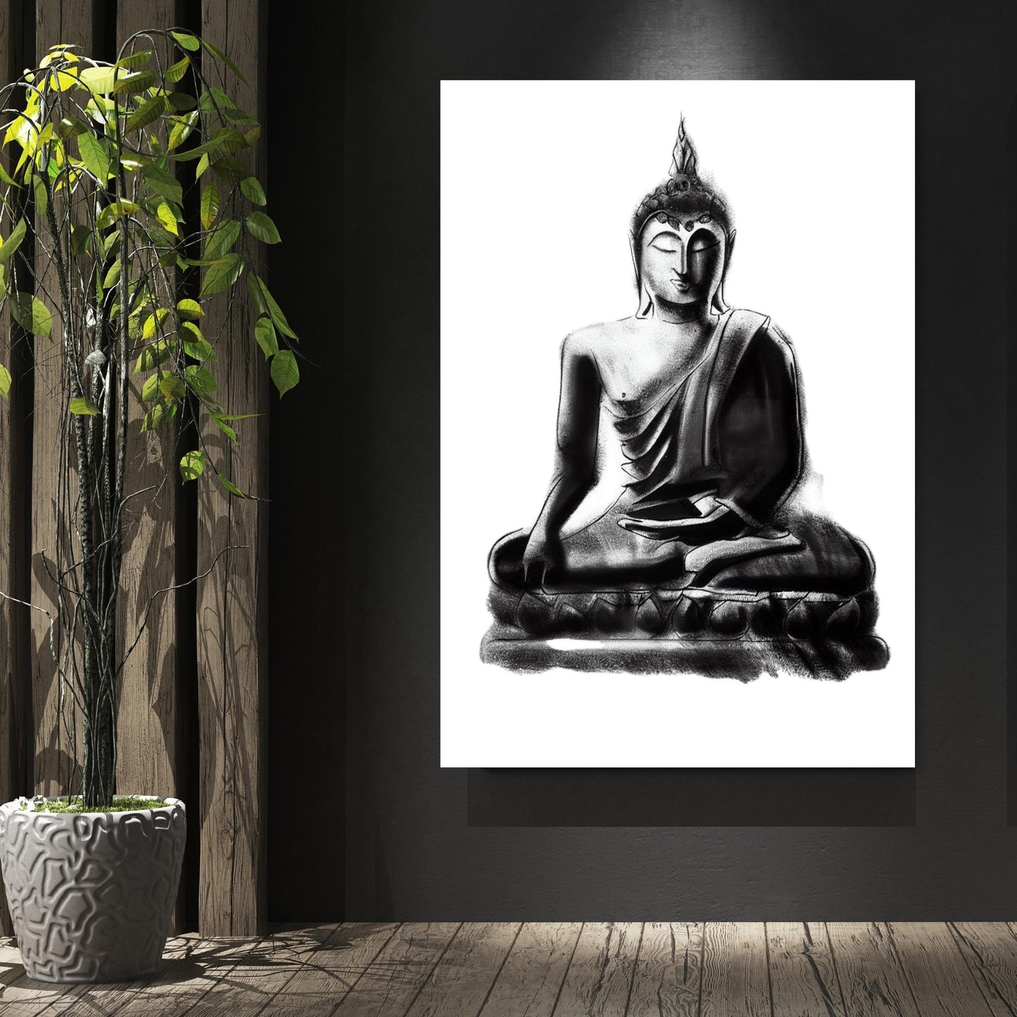 Buddha Charcoal Zen Wall Art Canvas Print