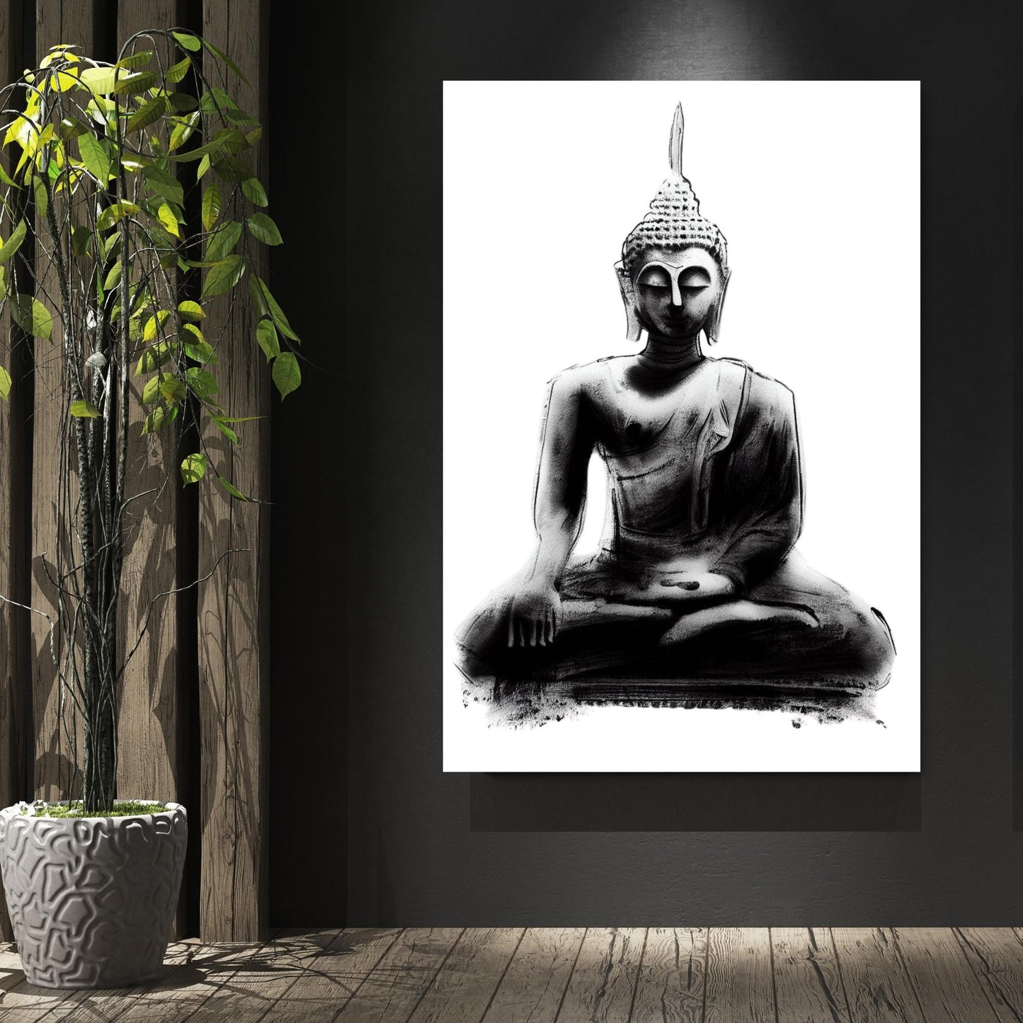 Buddha Charcoal Heart Wall Art Canvas Print