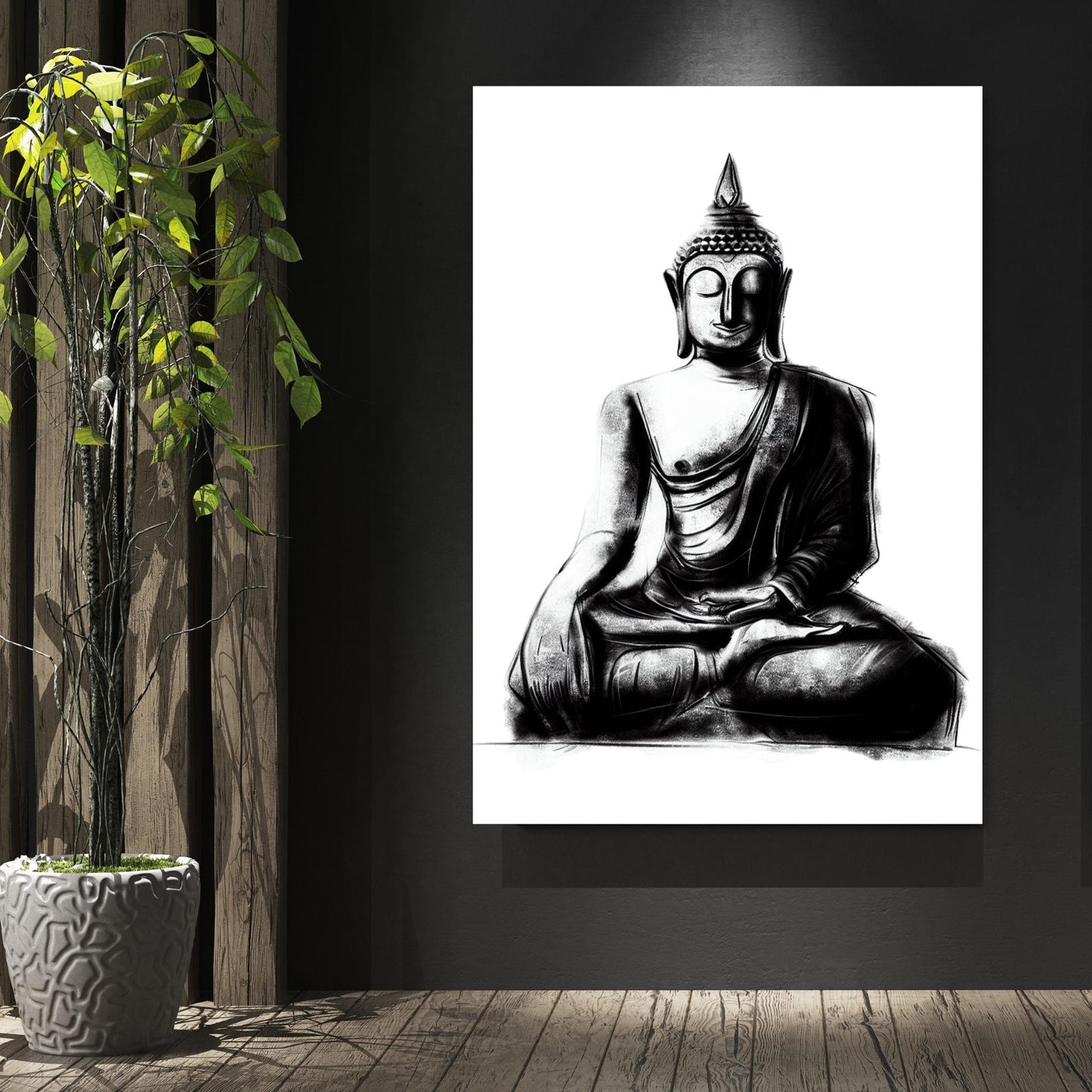 Buddha Charcoal Peace Wall Art Canvas Print