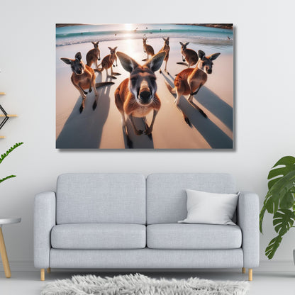 Beach Kangaroos Animal Kingdom Wall Art Canvas Print