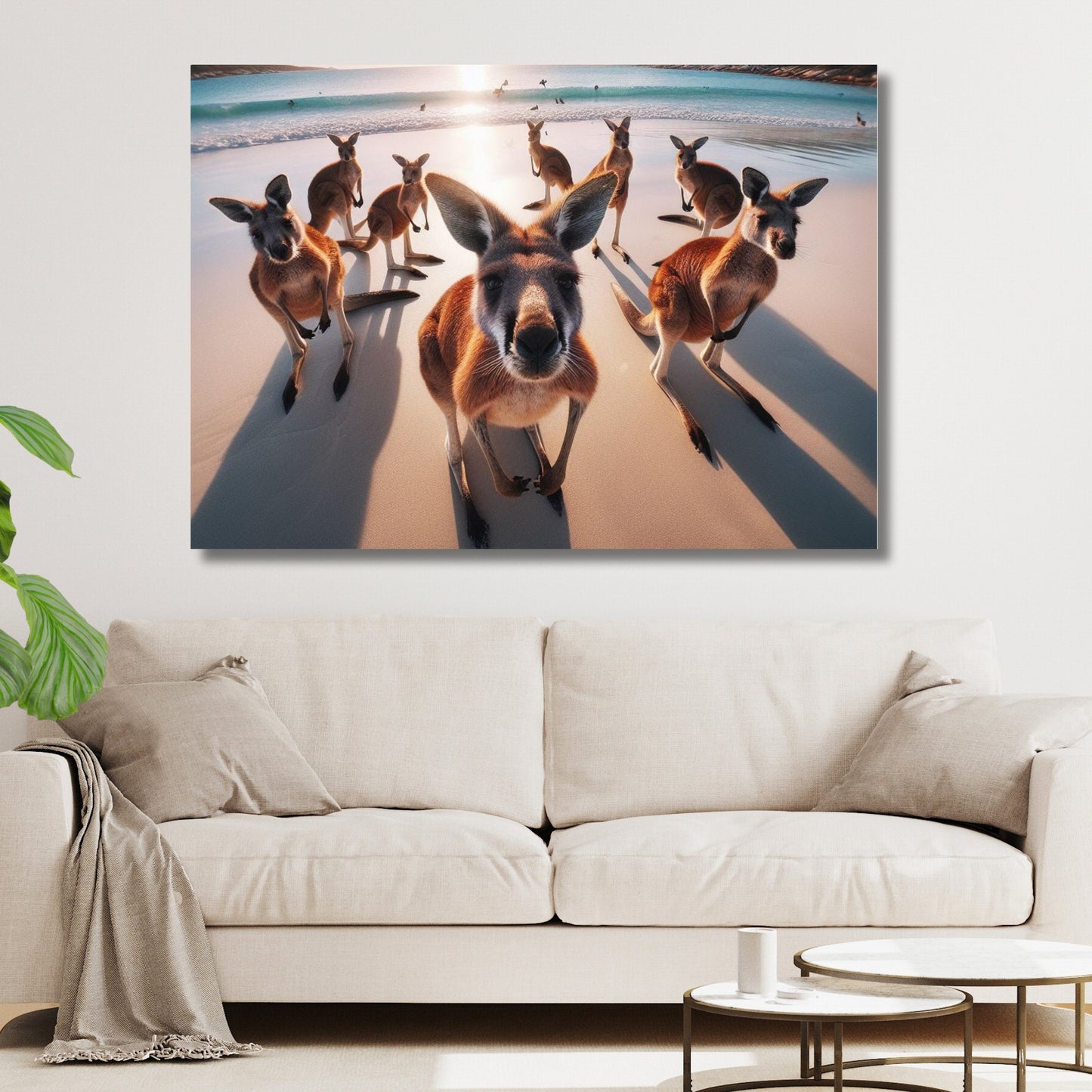 Beach Kangaroos Animal Kingdom Wall Art Canvas Print