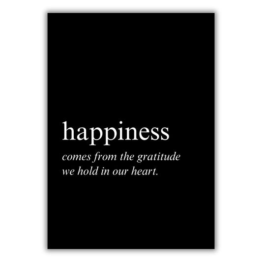 Happiness on Black Inspirational Wall Art Canvas Print
