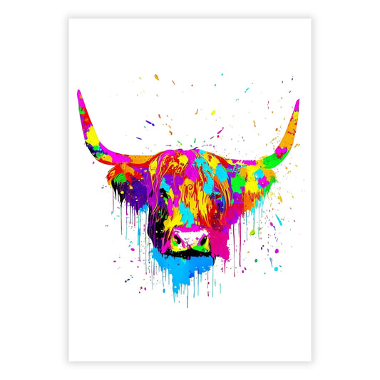 Highland Cow Rainbow Wall Art Canvas Print