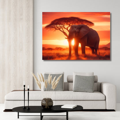 Elephant Sunset Animal Kingdom Wall Art Canvas Print