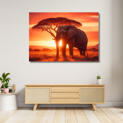 Elephant Sunset Animal Kingdom Wall Art Canvas Print