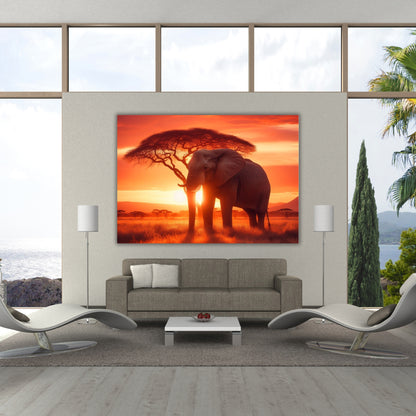 Elephant Sunset Animal Kingdom Wall Art Canvas Print