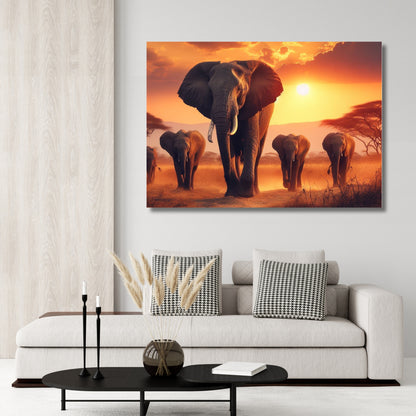 Elephant Family Animal Kingdom Wall Art Canvas Print