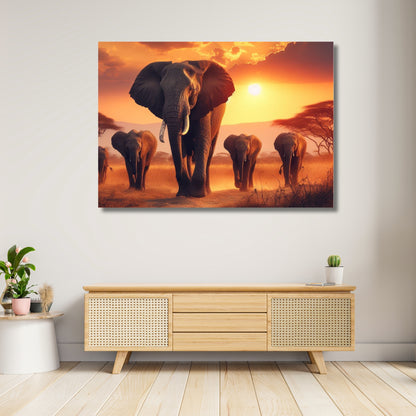 Elephant Family Animal Kingdom Wall Art Canvas Print