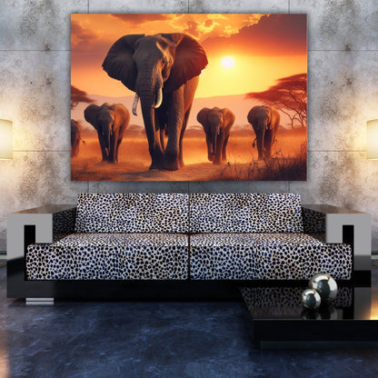 Elephant Family Animal Kingdom Wall Art Canvas Print