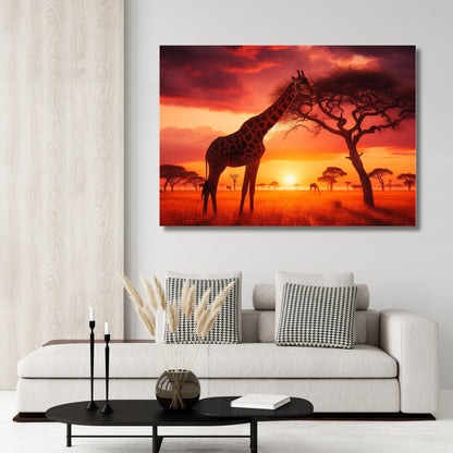 Giraffe Sunset Animal Kingdom Wall Art Canvas Print