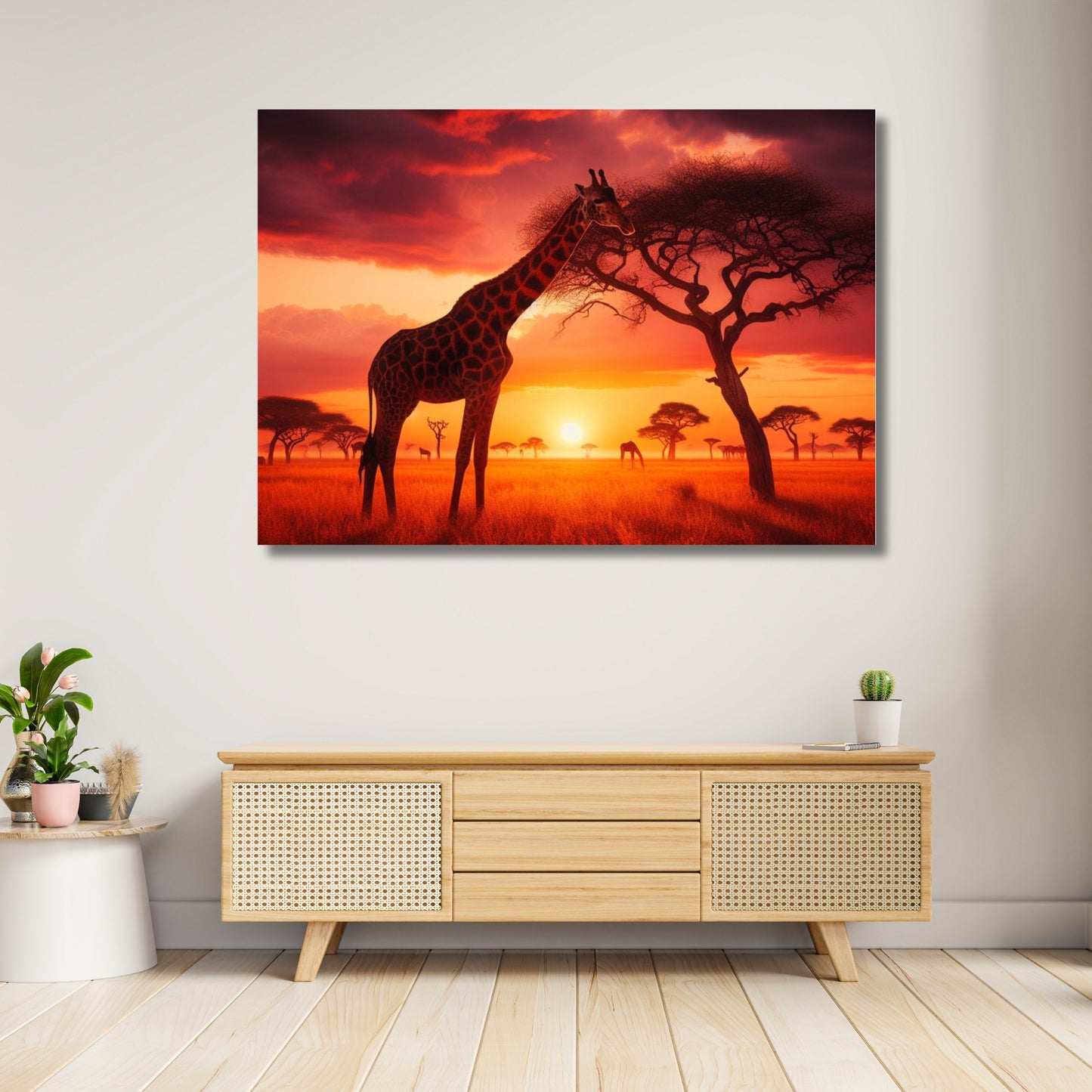 Giraffe Sunset Animal Kingdom Wall Art Canvas Print