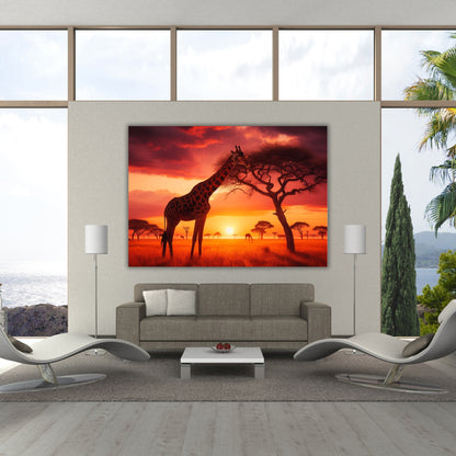 Giraffe Sunset Animal Kingdom Wall Art Canvas Print