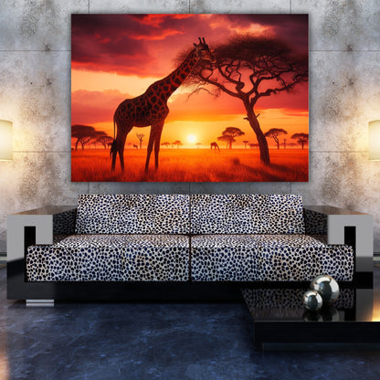 Giraffe Sunset Animal Kingdom Wall Art Canvas Print