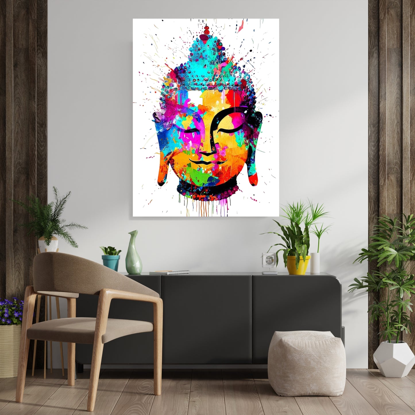 Buddha Head Zen Rainbow Wall Art Canvas Print