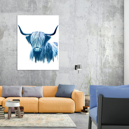 Hamptons Highland Cow Wall Art Canvas Print