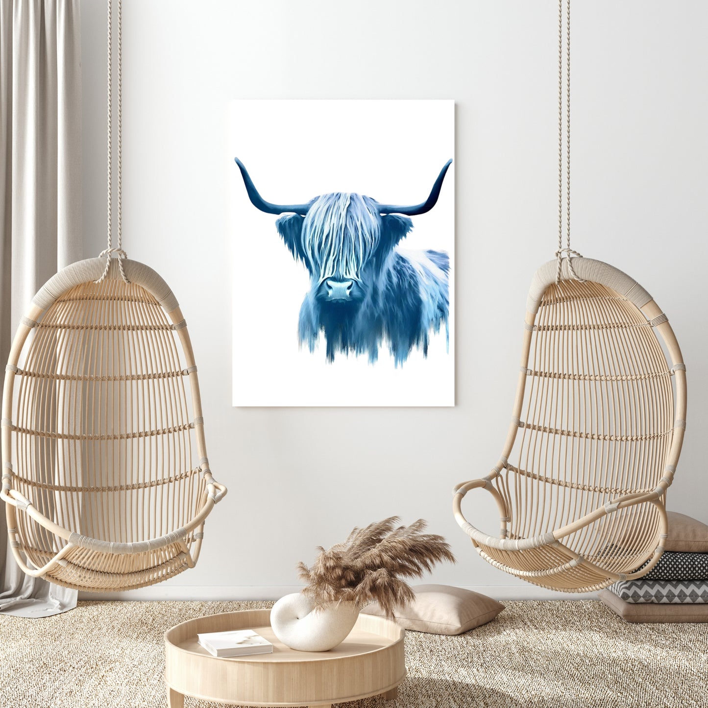 Hamptons Highland Cow Wall Art Canvas Print