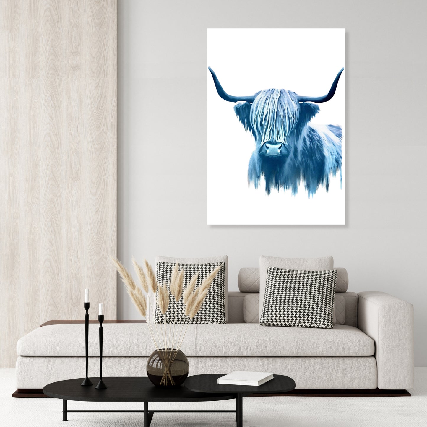 Hamptons Highland Cow Wall Art Canvas Print