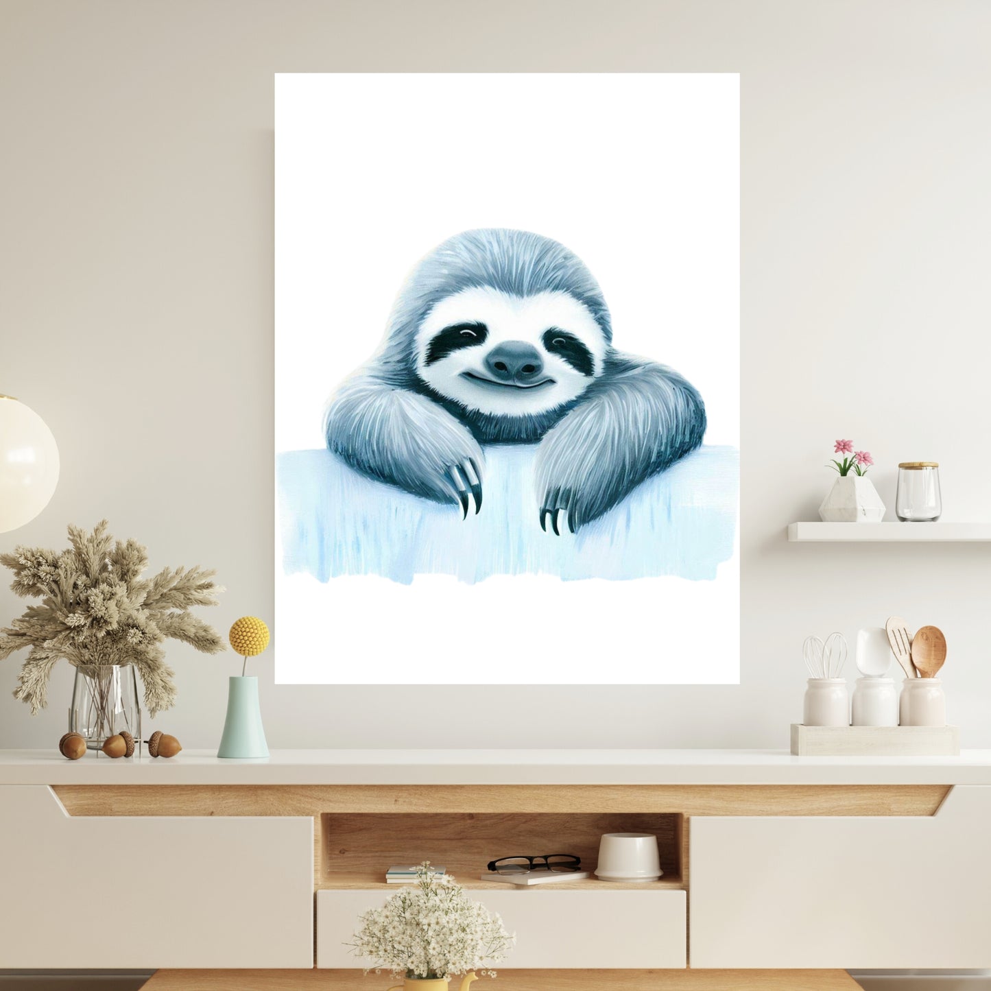 Hamptons Sloth Wall Art Canvas Print