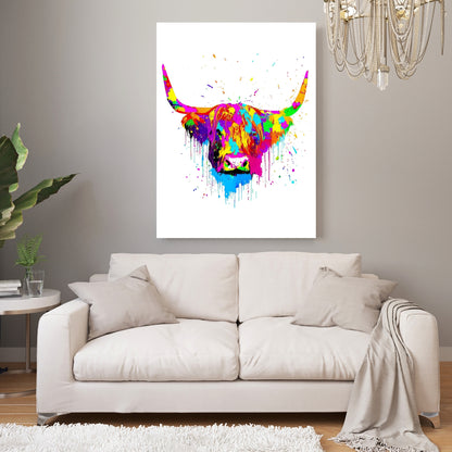 Highland Cow Rainbow Wall Art Canvas Print