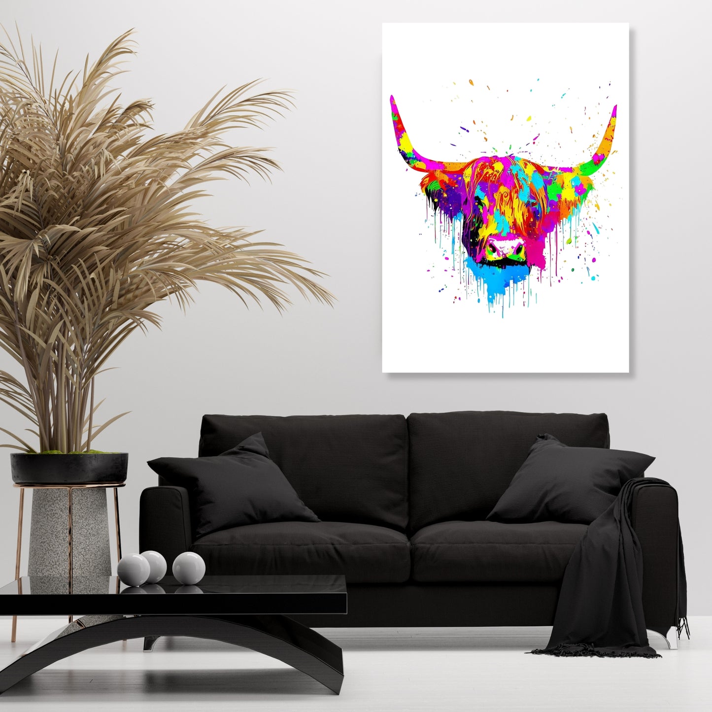 Highland Cow Rainbow Wall Art Canvas Print