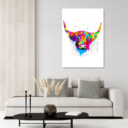 Highland Cow Rainbow Wall Art Canvas Print