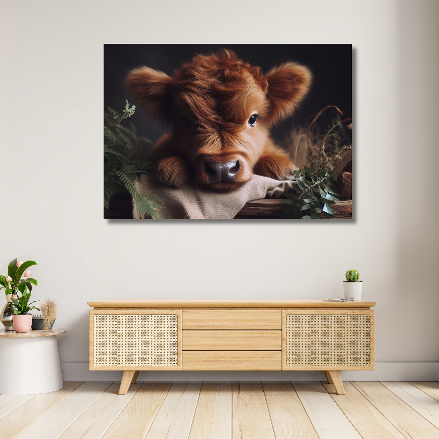 Baby Highland Cow Animal Kingdom Wall Art Canvas Print