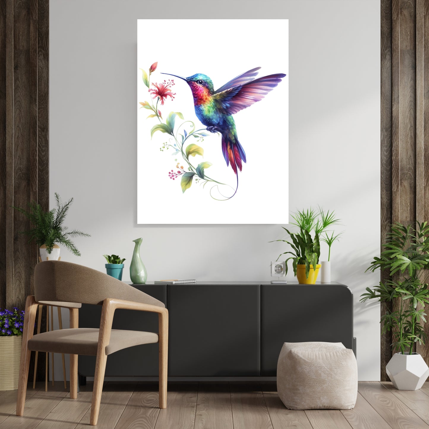 Hummingbird Flower Wall Art Canvas Print