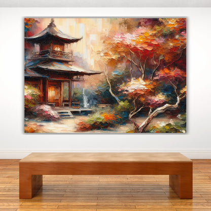 Japanese Garden Temple Wall Art Canvas Print