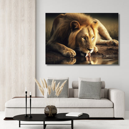 Thirsty Lion Animal Kingdom Wall Art Canvas Print