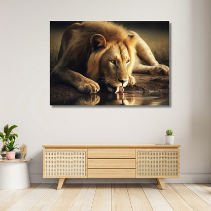 Thirsty Lion Animal Kingdom Wall Art Canvas Print