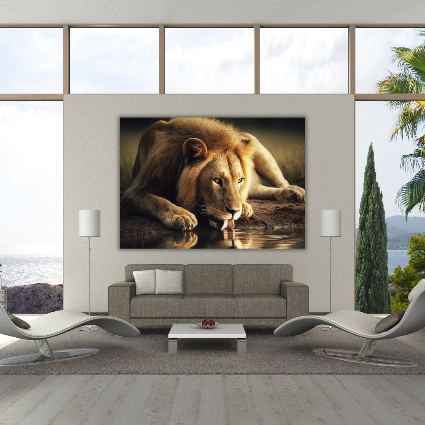 Thirsty Lion Animal Kingdom Wall Art Canvas Print