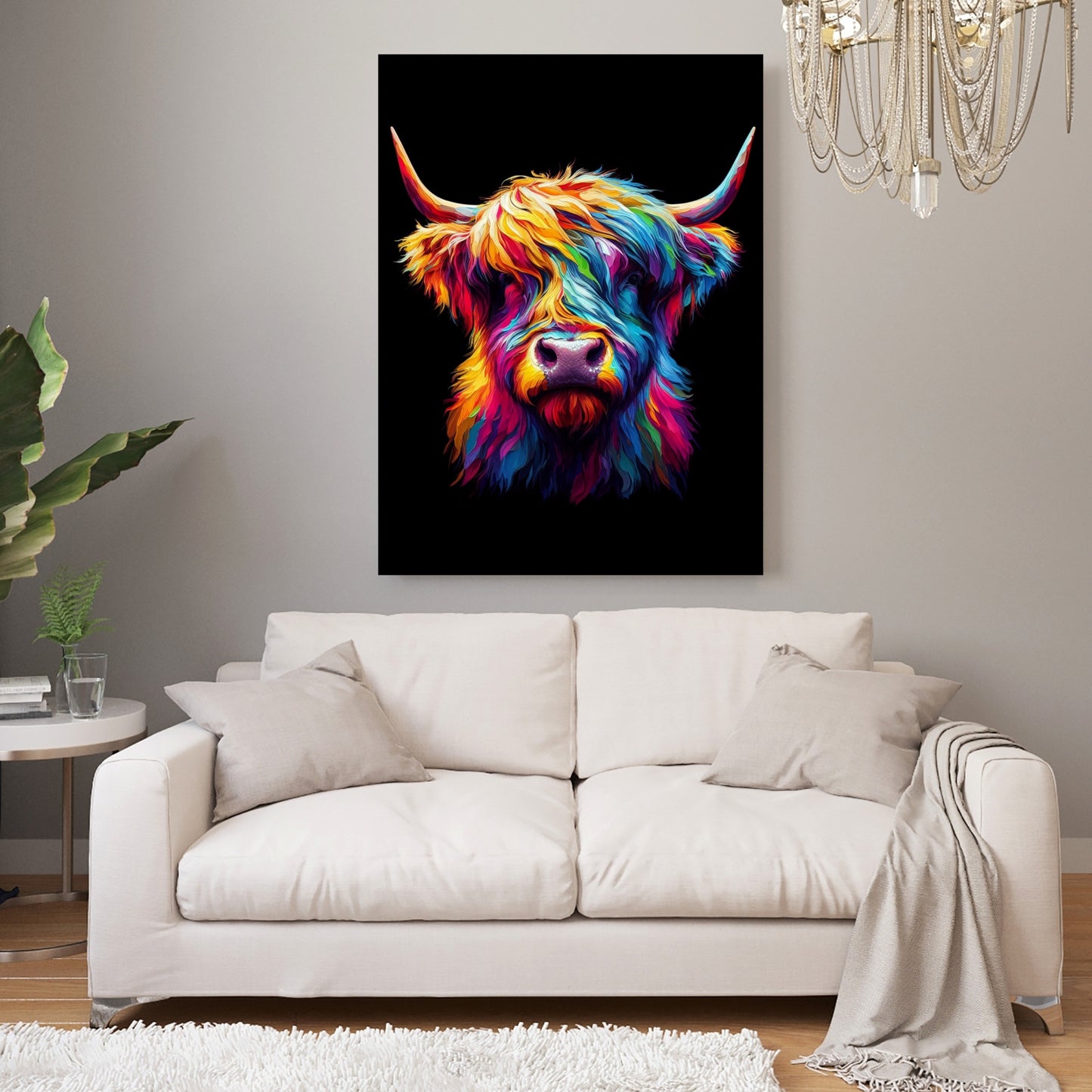 Luminous Highland Cow Wall Art Canvas Print