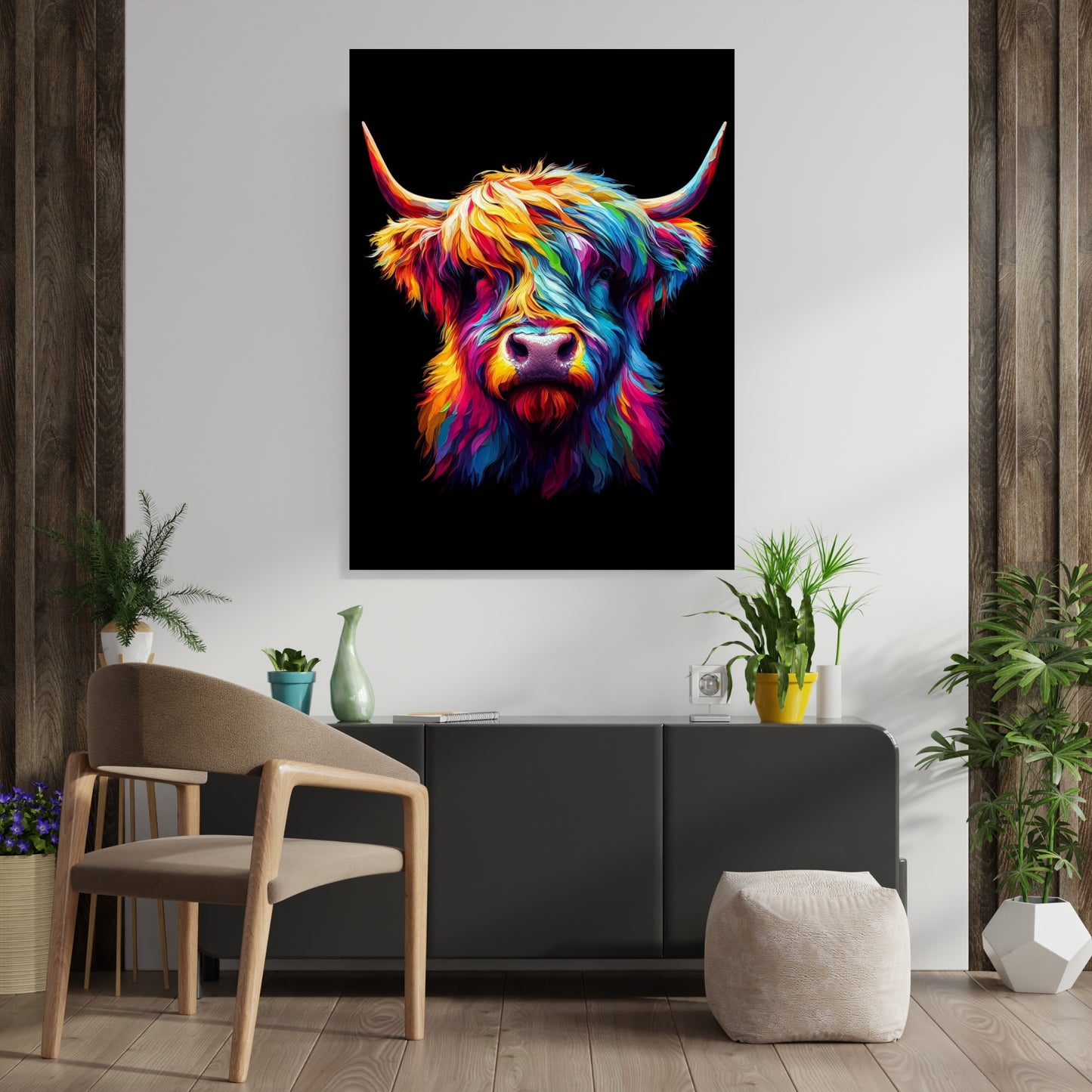 Luminous Highland Cow Wall Art Canvas Print