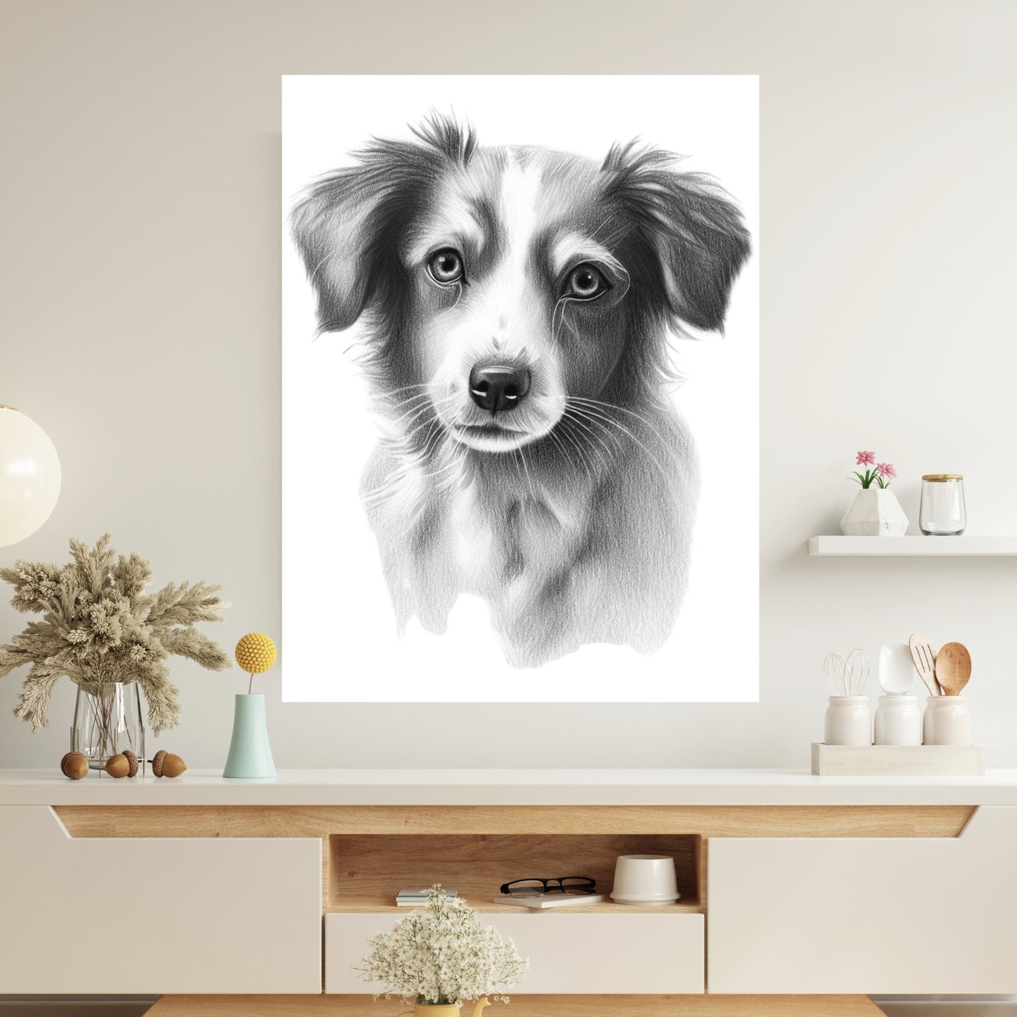 Border Collie Dog Sketch Wall Art Canvas Print