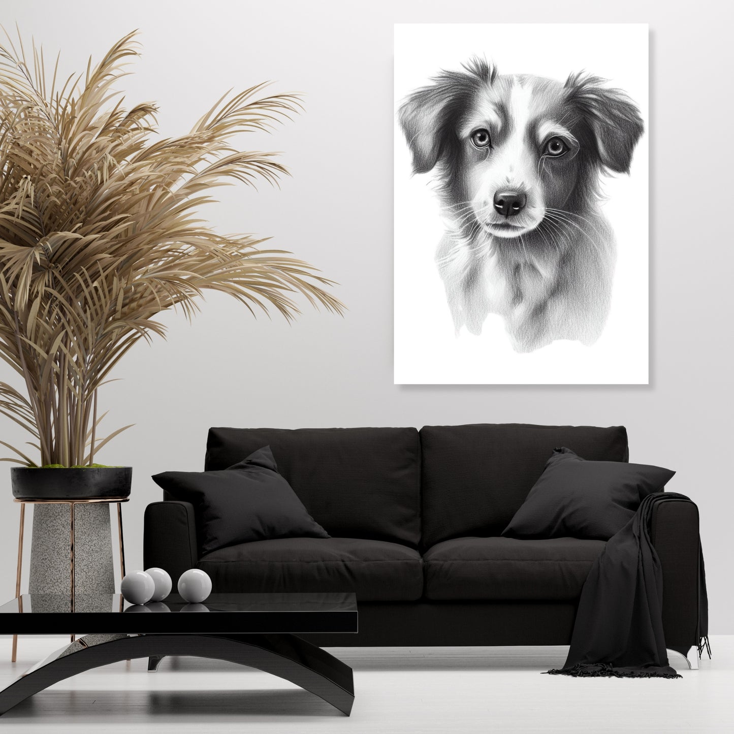 Border Collie Dog Sketch Wall Art Canvas Print