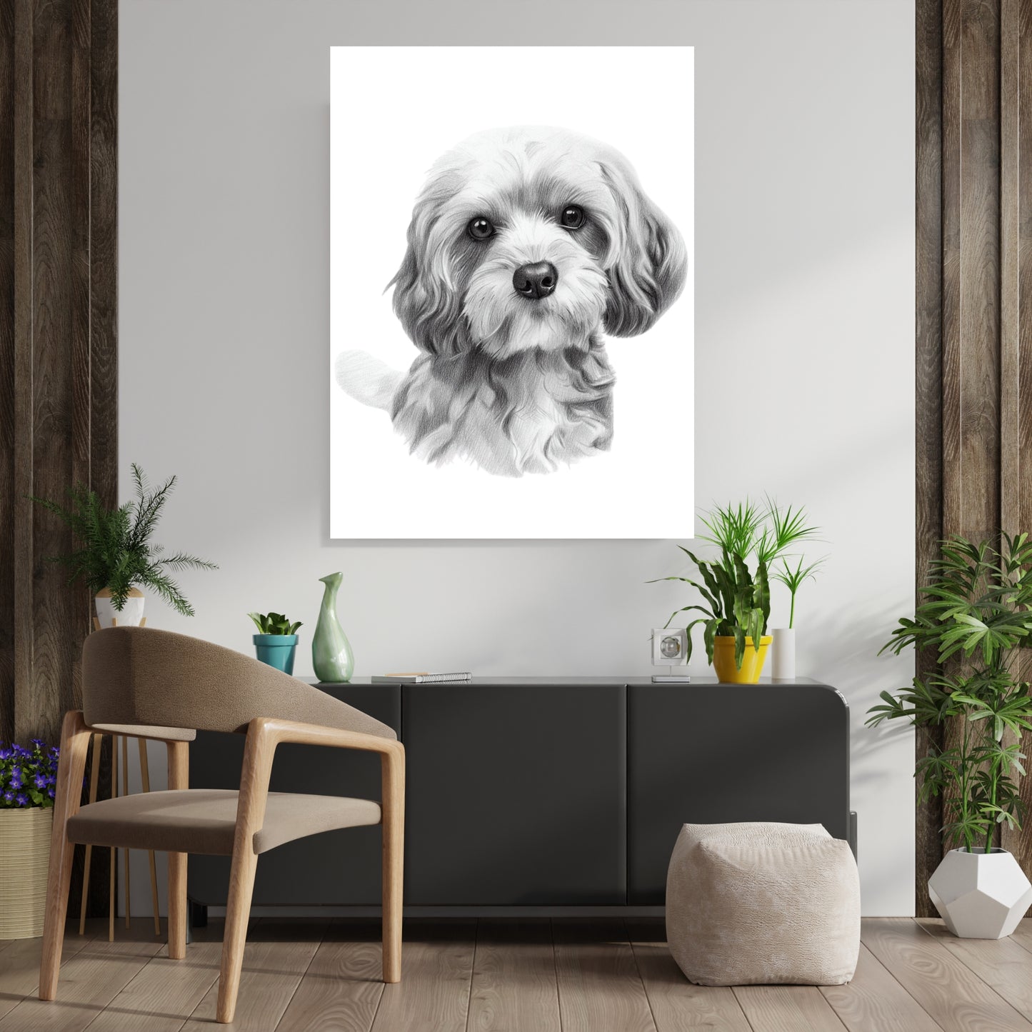 Cavoodle Love Sketch Wall Art Canvas Print