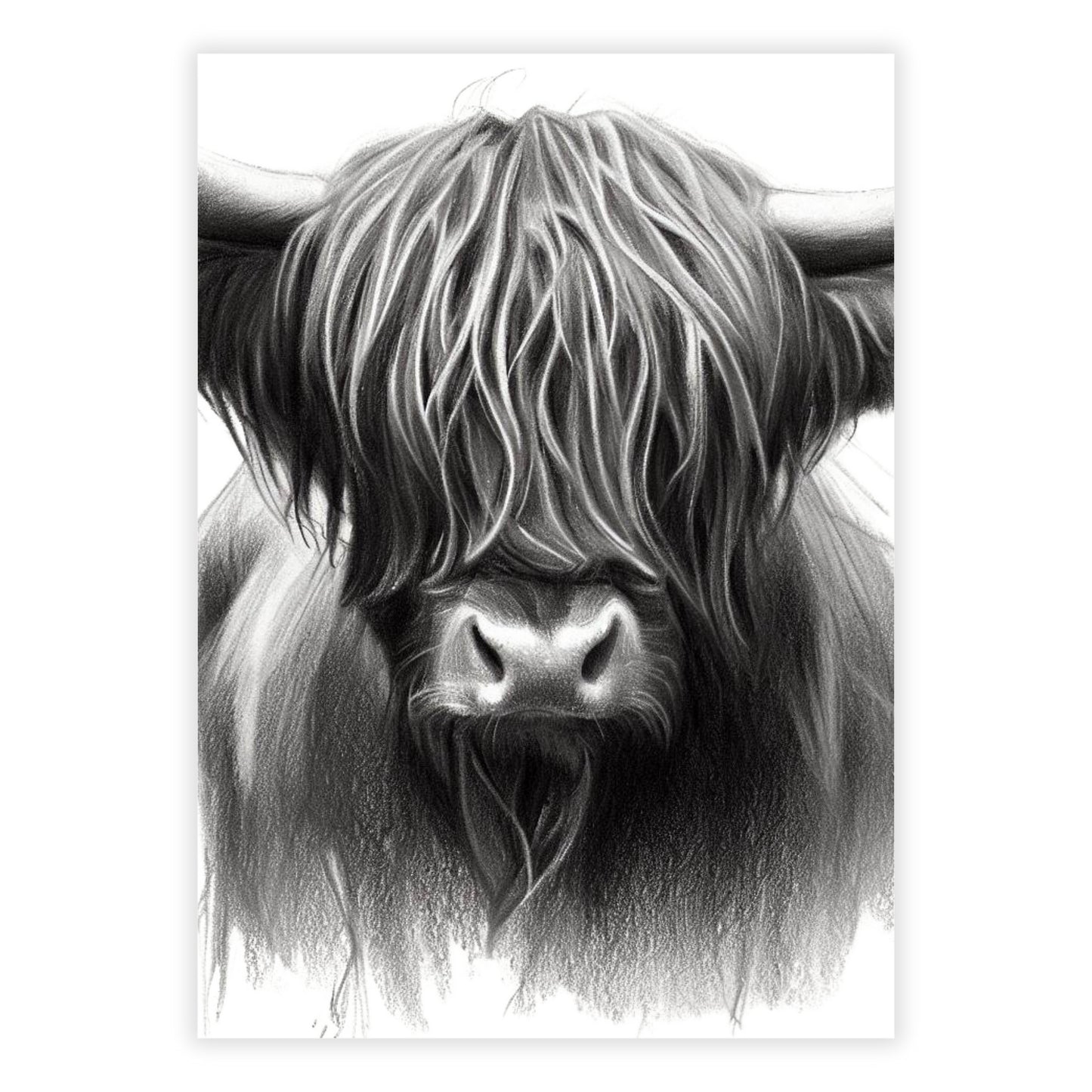 Highland Cow Love Sketch Wall Art Canvas Print