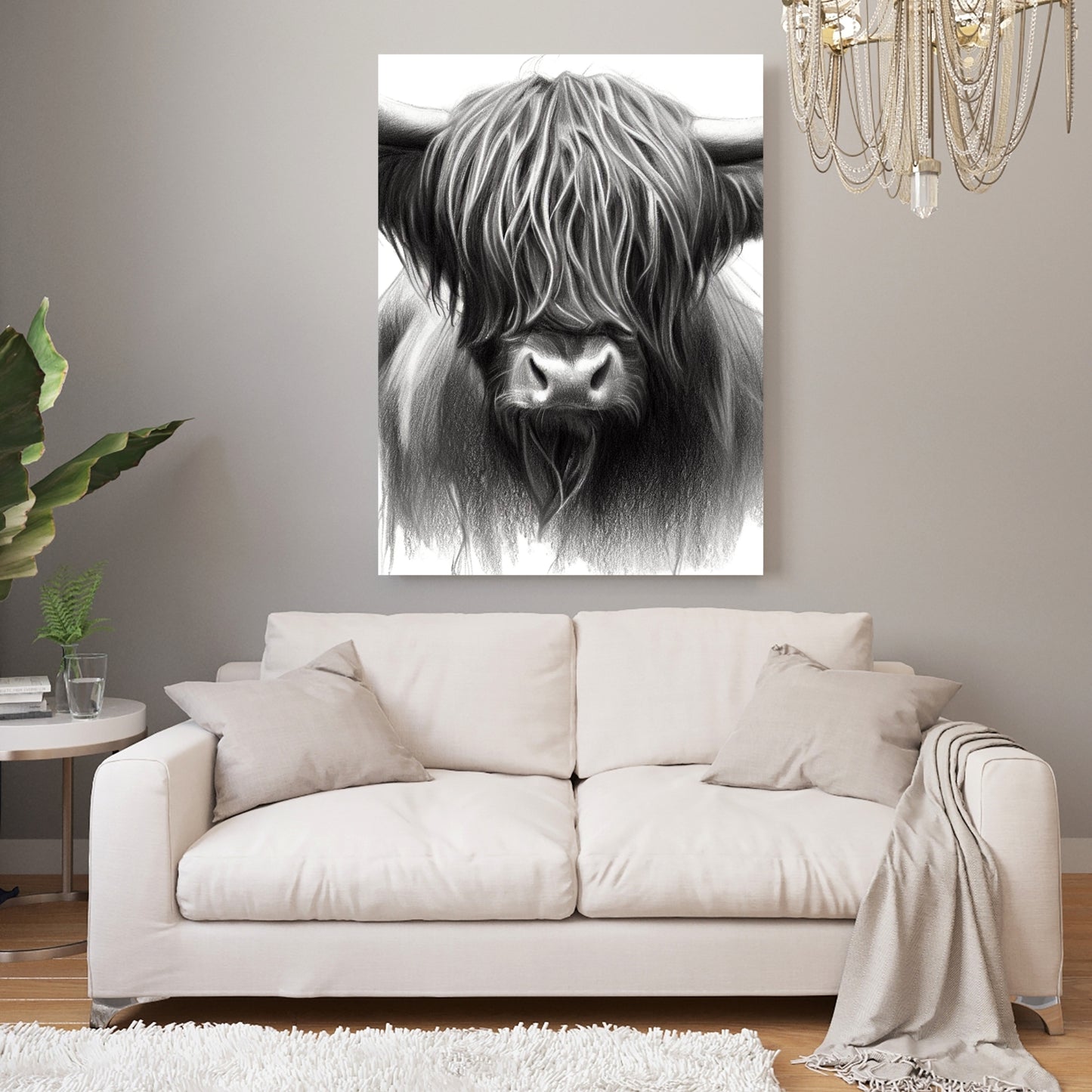 Highland Cow Love Sketch Wall Art Canvas Print