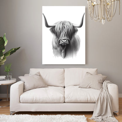 Highland Cow Sketch Wall Art Canvas Print