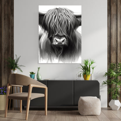 Highland Cow Love Sketch Wall Art Canvas Print