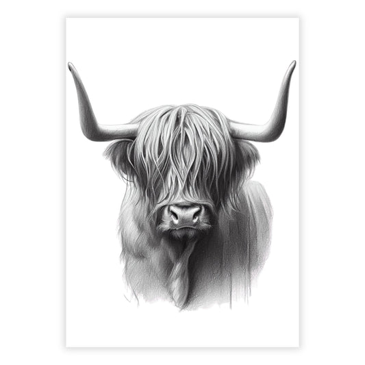 Highland Cow Sketch Wall Art Canvas Print