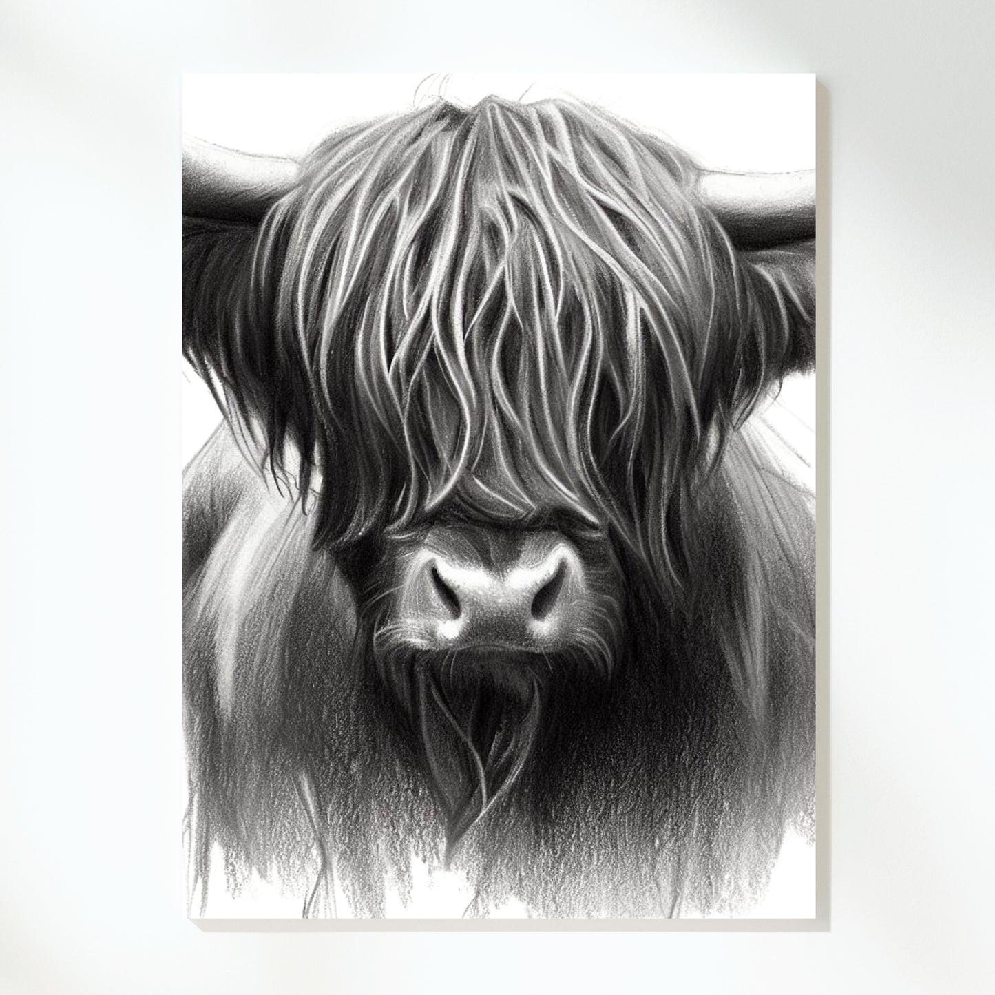 Highland Cow Love Sketch Wall Art Canvas Print