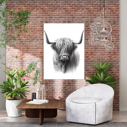 Highland Cow Sketch Wall Art Canvas Print